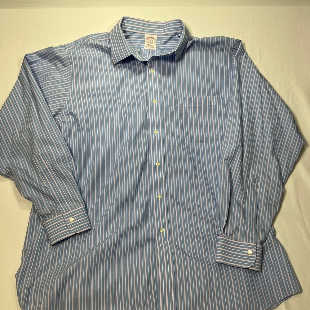 Brooks Brothers Striped Dress Shirt Traditional Fit Blue White 16.5 34 Mens